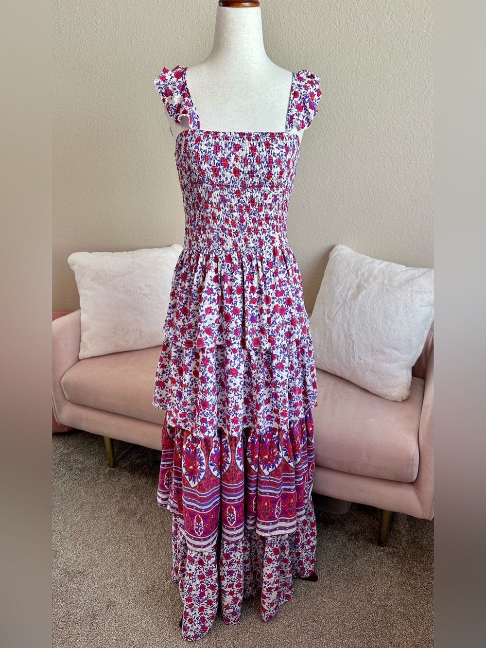 Anthropologie Abel The Label Secret Romance Tiered Maxi Dress S Boho Cottagecore